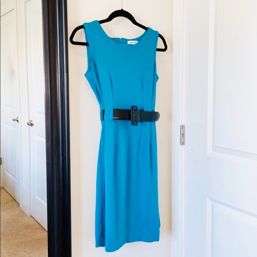 Calvin Klein Turquoise | Teal Midi dress (no belt)
